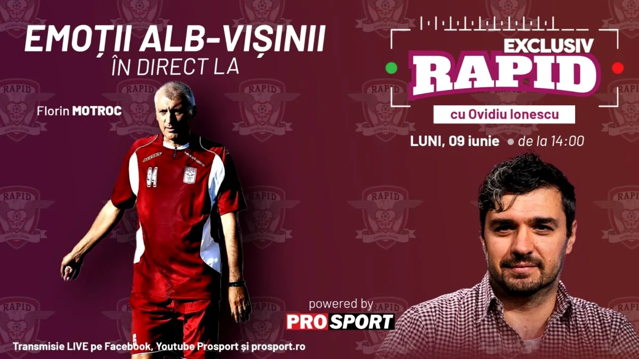 Începem săptămână în forță cu o ediție speciala a emisiunii EXCLUSIV RAPID, luni, 9 iunie, de la ora 14:00, în direct pe YouTube - ProSport!