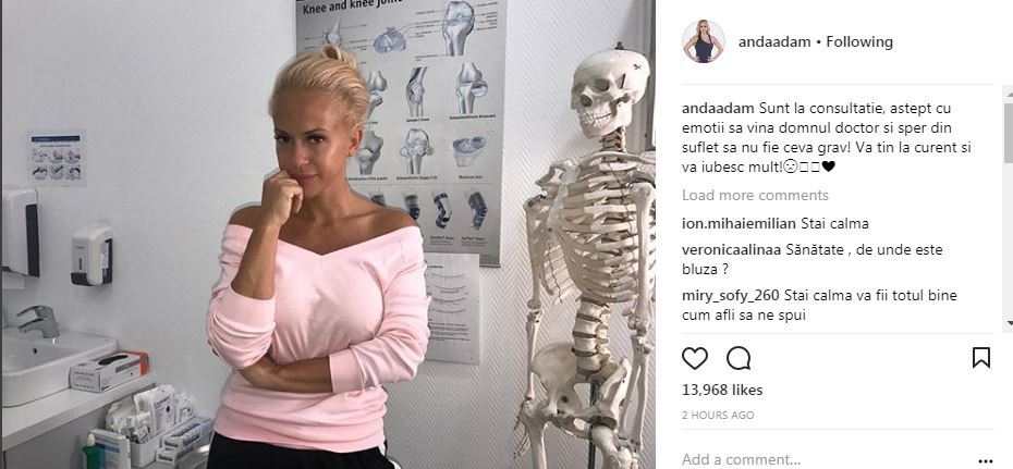 Anda Adam s-a pozat lângă schelet: ”Aştept cu emoţie să vină…” / ”Stai calmă!”