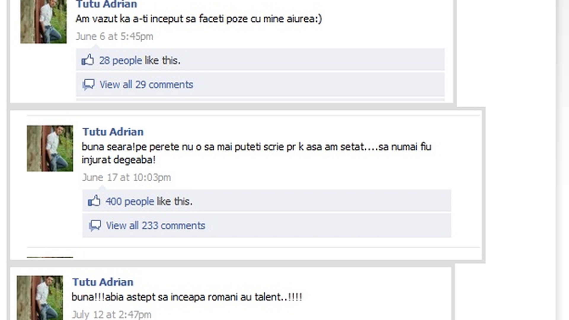 Adrian Tutu, agramat pe Facebook! Uite cu ce greseli colosale isi posteaza mesajele catre fanii sai