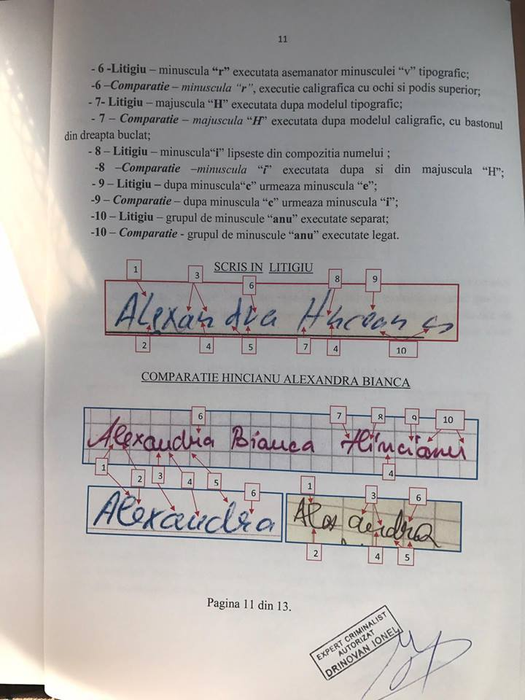 Raportul expertizei grafologice care atestă că semnătura Biancăi de la ”Insula iubirii” a fost falsificată