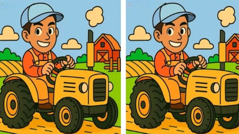 Test de perspicacitate | Identificați toate cele 3 diferențe dintre acești doi tractoriști!