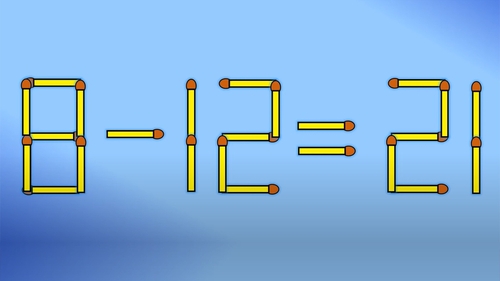 Test de inteligență | 8 - 12 = 21 nu este corect. Mutați un chibrit, pentru a rezolva egalitatea
