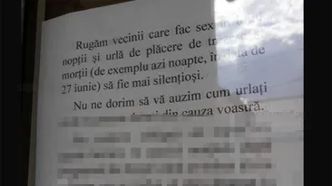 Ce afiș au lipit locatarii unui bloc din Cluj-Napoca, la intrarea în casa scării: Rugăm vecinii care urlă de plăcere să..