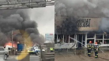 Incendiu puternic pe Iuliu Maniu din București. 8 autospeciale au intervenit pentru stingerea flăcărilor