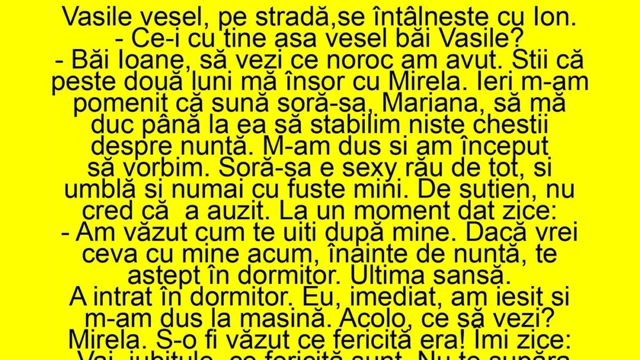 BANCUL ZILEI | Peste două luni mă însor cu Mirela