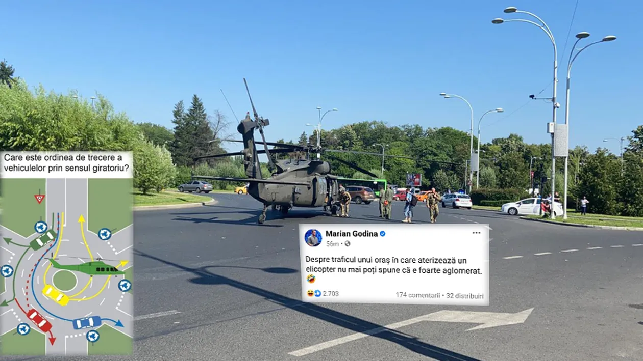Românii au mult umor! Cele mai bune glume din online după aterizarea de urgență a elicopterului american, Black Hawk, în Piaţa Charles de Gaulle | FOTO
