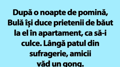 BANC | După o noapte de pomină, Bulă își duce prietenii de băut la el în apartament, ca să-i culce