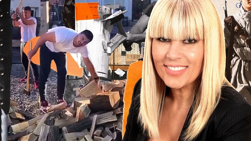 Elena Udrea îl “antrenează” ca în “Legiunea străină” pe fostul manechin. Nici lemnele nu îi „rezistă” lui Adrian Alexandrov