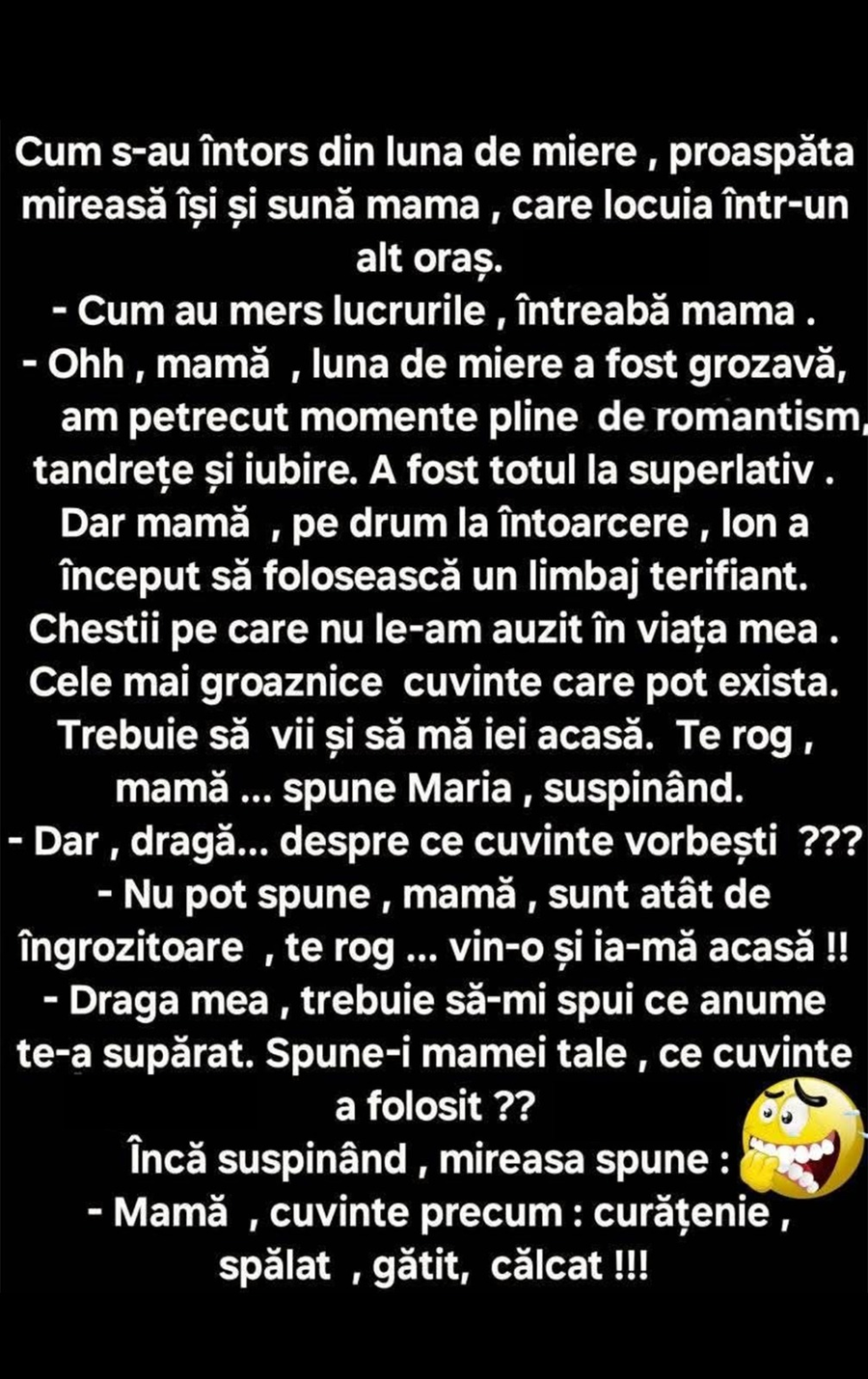 BANC | Imediat cum s-a întors din luna de miere, proaspăta mireasă își sună mama