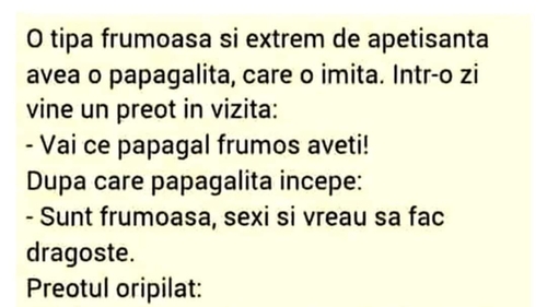 Bancul de weekend | Preotul, enoriașa și papagalița