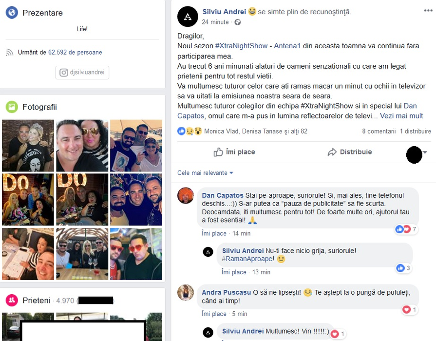 Și-a anunțat retragerea din televiziune: “Noul sezon #XtraNightShow va continua fără participarea mea”