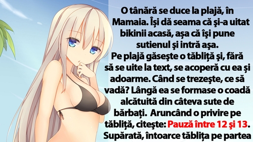 BANC | O tânără se duce la plajă, în Mamaia. Își dă seama că şi-a uitat bikinii acasă, așa că îşi pune sutienul şi intră aşa