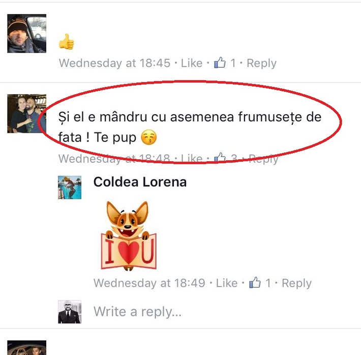 Lorena este copleşită cu mesaje de la prieteni care îi transmit cât de mândru trebuie să fie tatăl ei cu o asemenea frumuseţe de fată