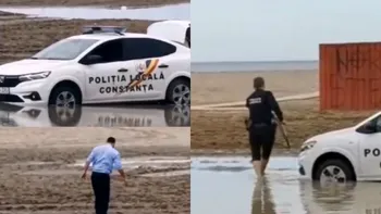 Ei sunt Stan şi Bran din Poliția Română! Unul şi-a suflecat pantalonii ca să poată scoată maşina împotmolită pe plajă, iar celălalt… VIDEO ireal