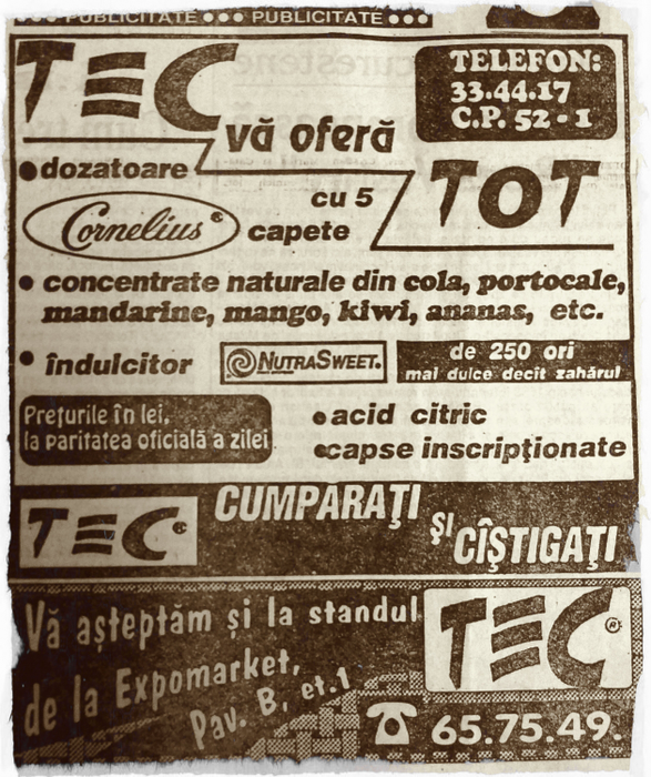 Reclamă de pe vremuri, la dozatoarele TEC