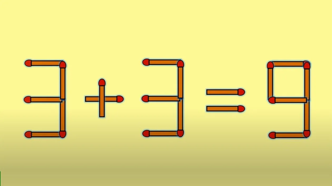 Test IQ cu chibrituri | Mutați un singur băț, pentru a corecta 3 + 3 = 6