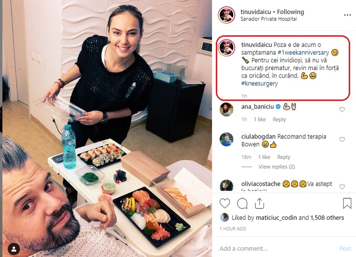 Tinu Vidaicu, operat de urgență. Cum s-a pozat logodnicul Roxanei Ionescu și ce mesaj dur a transmis de pe patul de spital