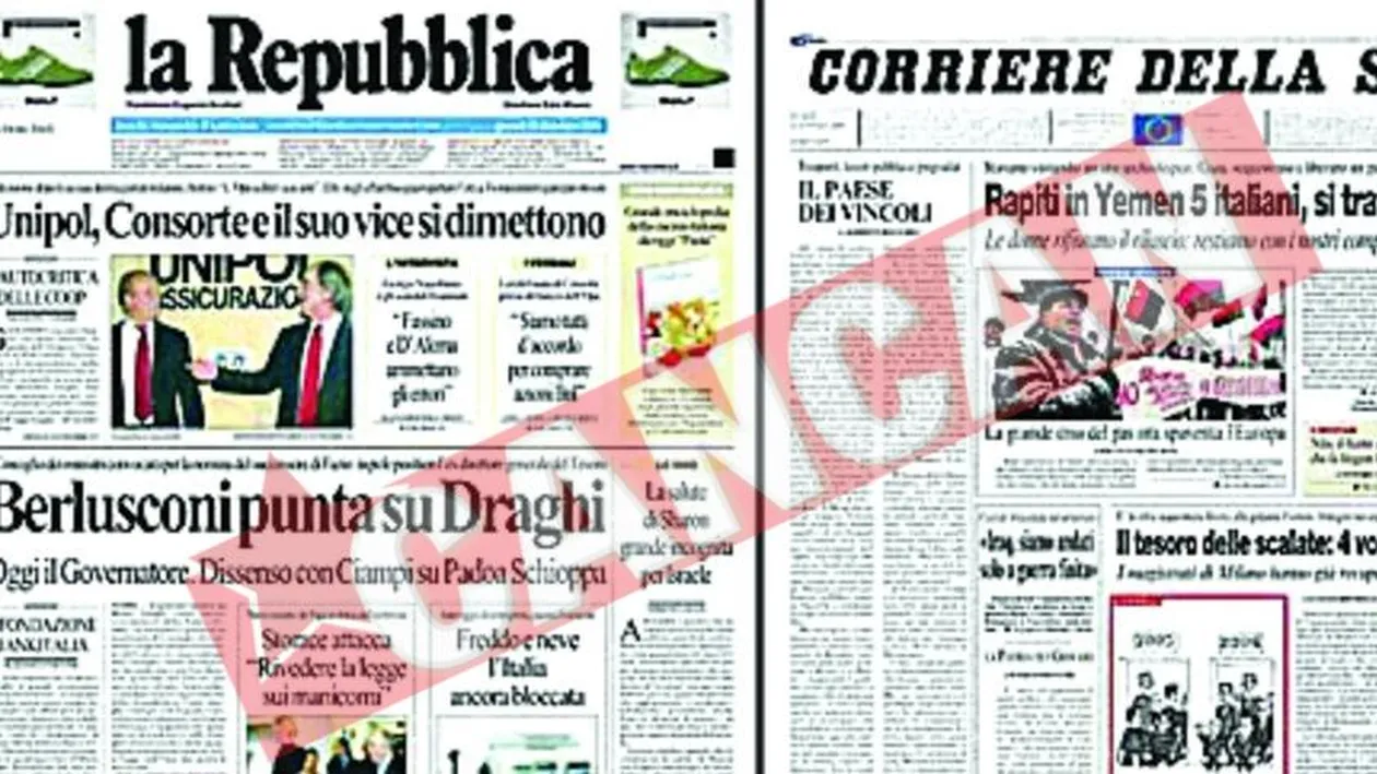 Scrisori cu gloante, la ziare din Italia