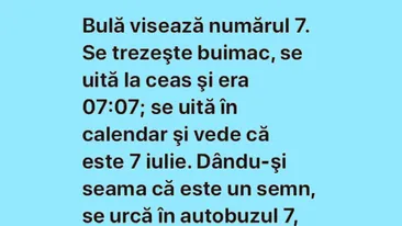 BANC | Bulă visează numărul 7. Se trezește buimac, se uită la ceas și vede ora 7:07