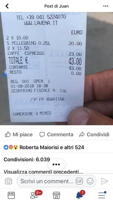 Nota de plată uriașă a unui politician a devenit virală! Ce a consumat de 43 € la o cafenea în Italia