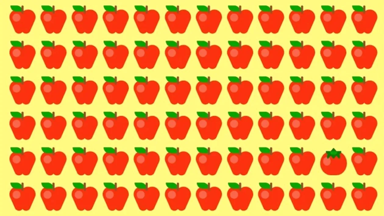Test de perspicacitate | Găsiți roșia ascunsă printre merele din imagine!