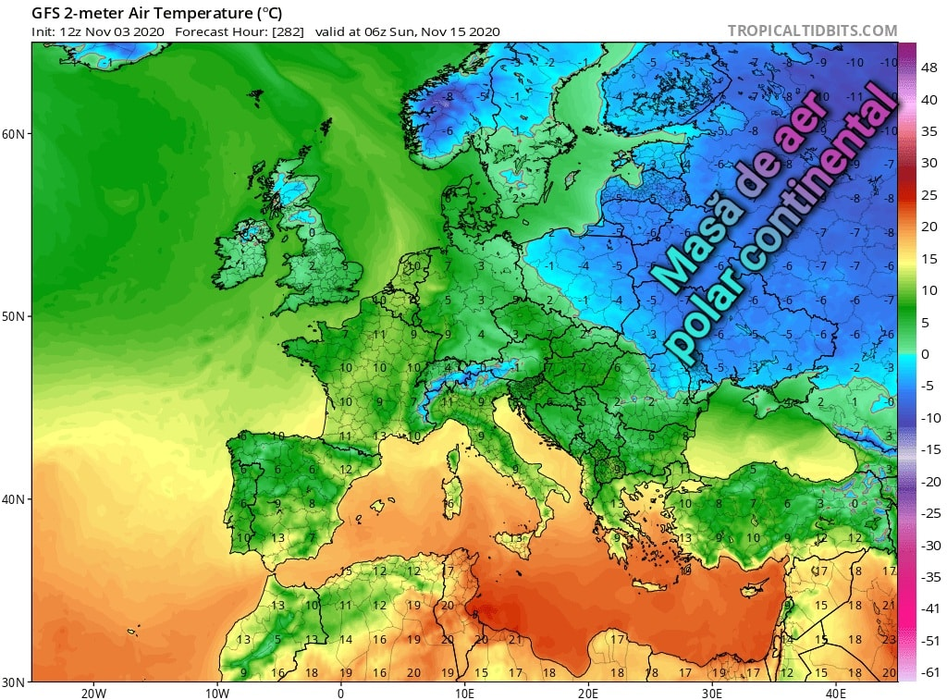 Iarna își intră în drepturi în România. Anunțul meteorologilor: “O masă de aer polar continental foarte bine conturată va avansa lent”