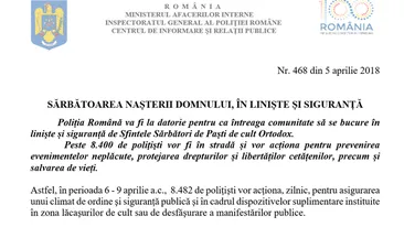 Poliția Română a confundat Crăciunul cu Paștele! Ce mesaj a transmis: „Sărbătoarea Naşterii Domnului, în linişte şi siguranţă”
