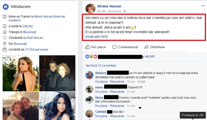 Mirela Vescan, surpriză uriaşă în taxi: „Incredibil, dar adevărat”. Ce obiect a uitat vedeta în maşină, iar şoferul i l-a restituit după patru ani!