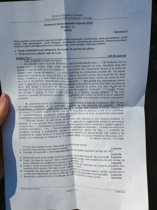 Subiecte BAC la Istorie. Ce a picat în 2020 la Bacalaureat. Emoţii uriaşe