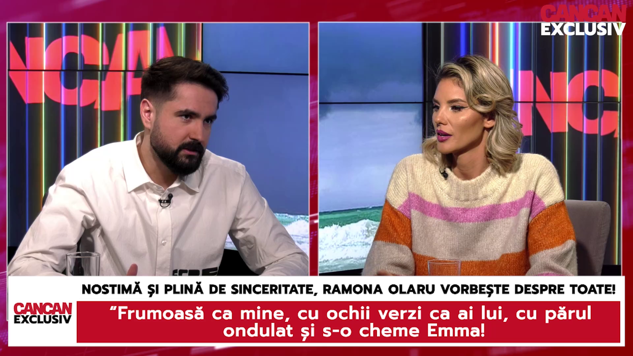 Ramona Olaru: "Și acum își dorește o fată. Avem aceeași proiecție - frumoasă ca mine, cu ochii verzi ca ai lui, înalți suntem amândoi, și cu părul ondulat. Și s-o cheme Emma! Înaltă, frumoasă și devreme acasă, pentru că o să aibă educația de la mine, nu de la el!" (Foto: captură video)