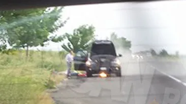 Un autoturism a luat foc la intrarea în Buzău, pe E85!