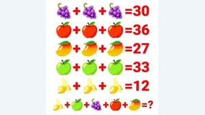Test de inteligență | Rezolvați ecuația din imagine: Care este suma tuturor fructelor?