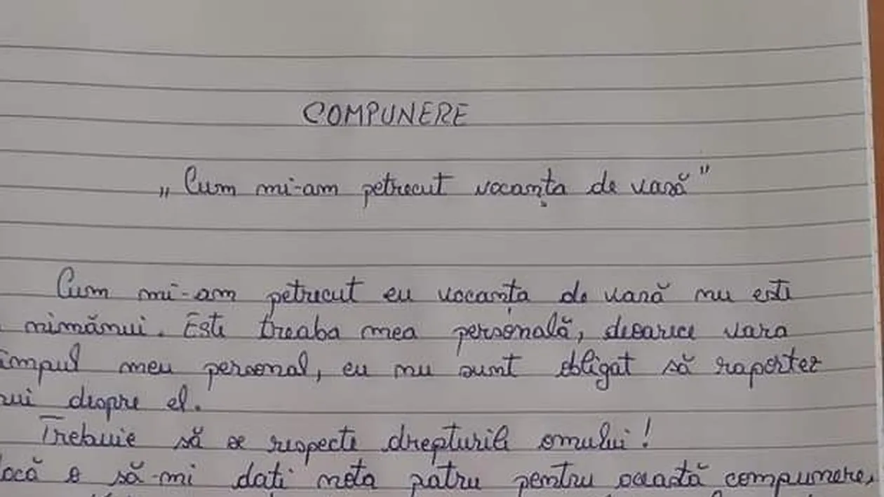 Cea mai tare compunere. Ce a scris un elev despre cum și-a petrecut vacanța de vară