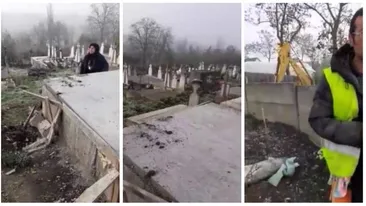 Scandal de zile mari într-un cimitir din Olt, după ce cavoul unei bătrâne a fost demolat. VIDEO