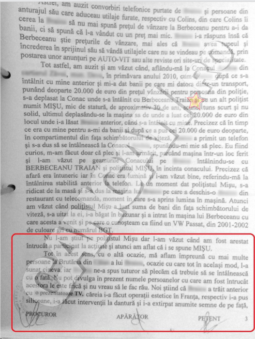Declaraţia dată de denunţător în faţa procurorilor DIICOT