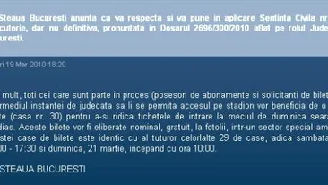 FC Steaua anunta ca va respecta decizia instantei si va permite accesul fanilor interzisi pe stadion