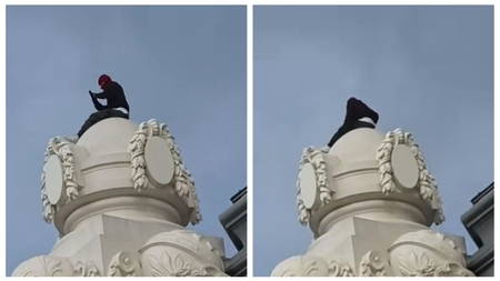 Un bărbat s-a urcat deghizat pe Cazinoul din Constanța. Imaginile au devenit virale