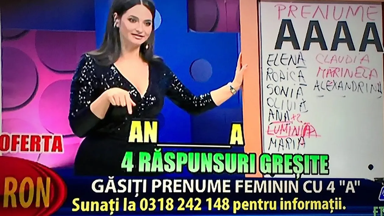 Găsiți prenumele feminin cu 4 de A. Ce a pățit o româncă după ce a sunat la 1204 și a vrut să dea răspunsul corect la concursul live de la Etno TV