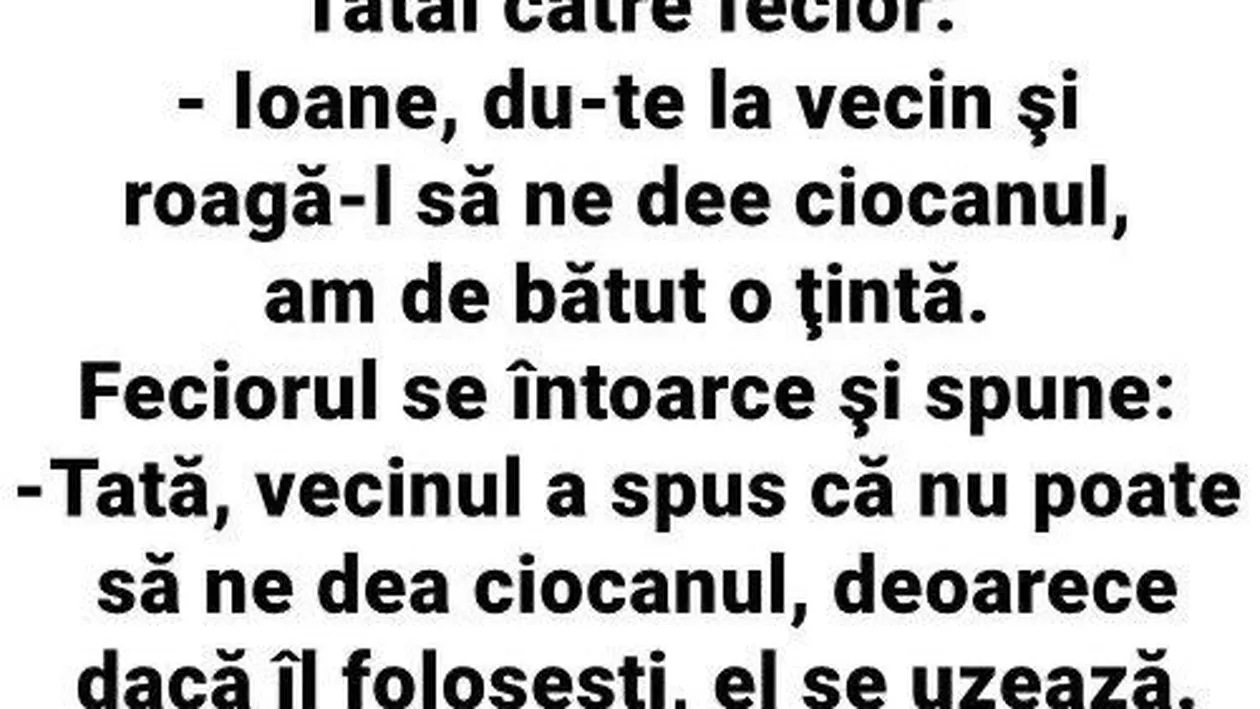 Bancul zilei. De ce nu se împrumută niciodată ciocanul