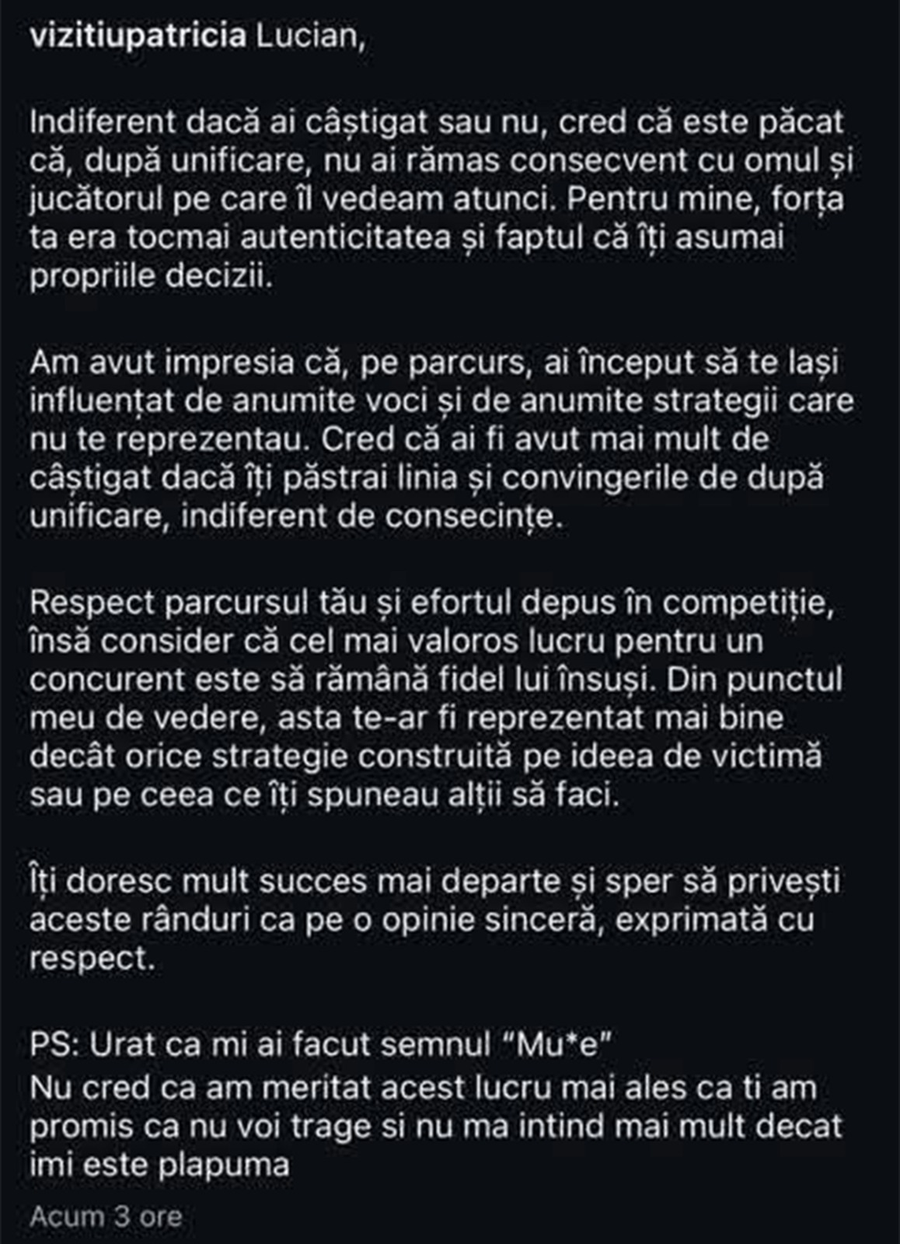 Mesajul Patriciei Vizitiu