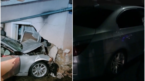 Au tras spaima vieții! O familie din Satu Mare s-a „trezit” cu un BMW direct în dormitor. Un șofer de 19 ani s-a înfipt cu mașina în zidul casei
