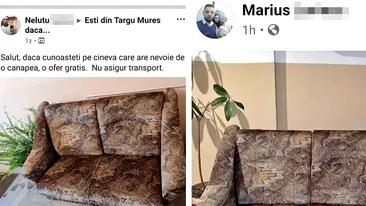 Ce a putut să facă un bărbat după ce i-a fost donată o canapea. Anunțul postat de el, pe Facebook, s-a viralizat. FOTO