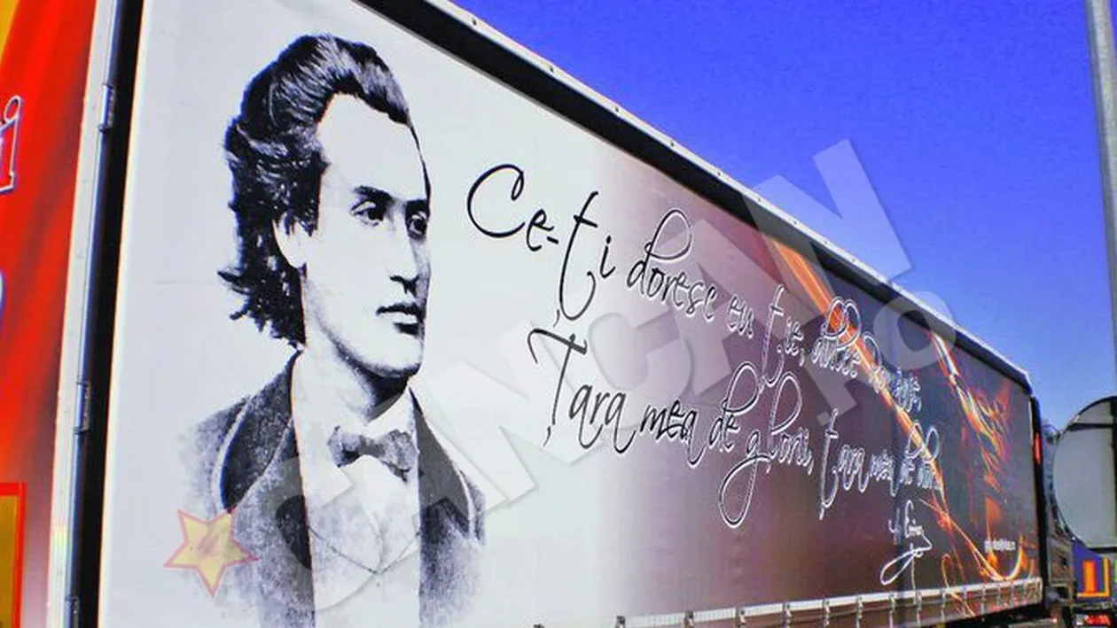 Cel mai patriot sofer din Romania! L-a pus pe Eminescu pe TIR