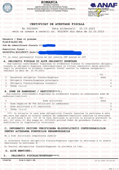 Documentele pe care Cătălin Măruță le-a prezentat, pentru a arăta că nu are datorii la stat