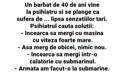 Bancul începutului de săptămână | Un bărbat de 40 de ani se duce la psihiatru