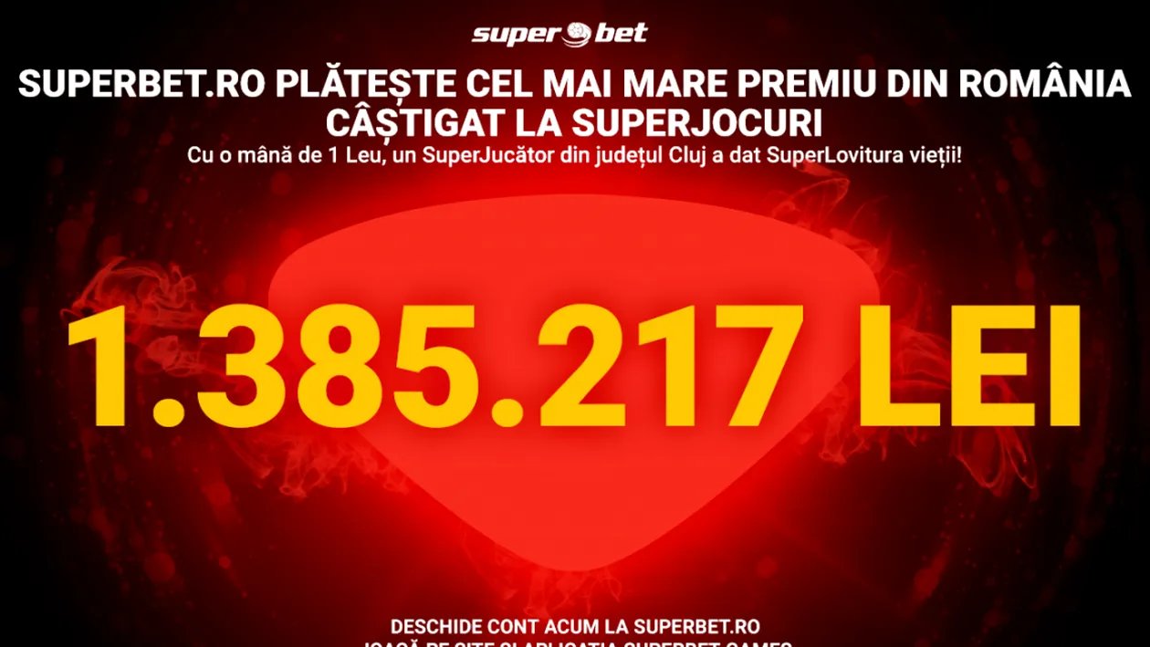 Află cine e românul care a câștigat 1.385.217 lei la jocurile online de la Superbet.ro