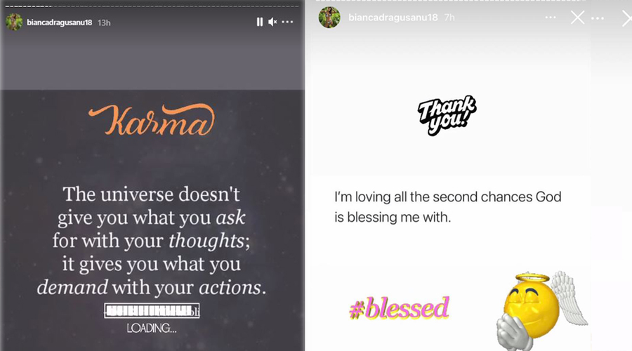 Bianca Drăgușanu a publicat un mesaj subtil în legătură cu greșelile făcute față de Gabi Bădălău (foto dreapta) © Instagram Stories