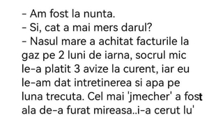 Bancul sfârșitului de septembrie | "Cât a mers darul la nuntă?"