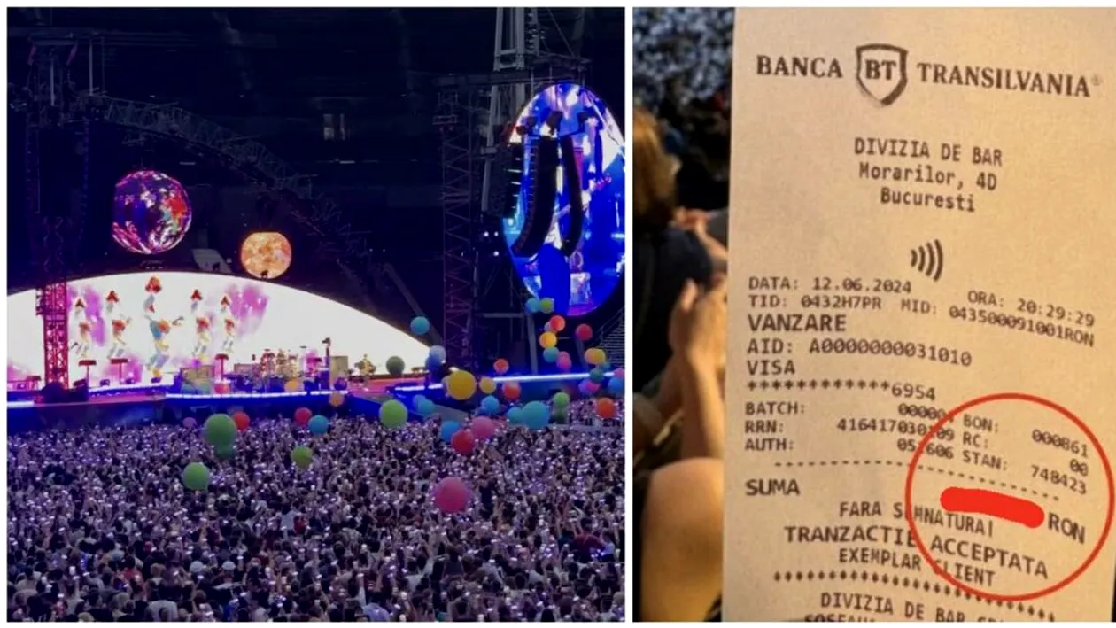 Nu e banc! Câți lei a plătit un bucureștean pentru 2 ape, 2 doze de suc și 2 porții de popcorn la concertul Coldplay