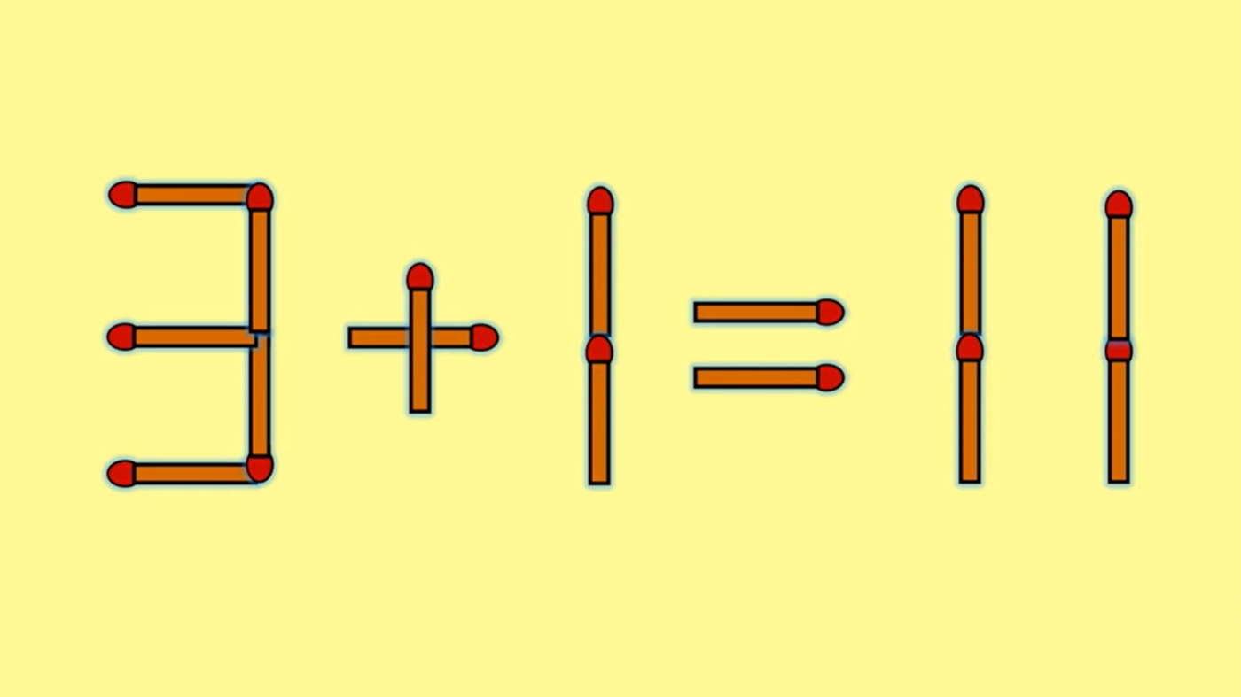 Test IQ cu chibrituri | Mutați un singur băț, pentru a corecta 3 + 1 = 11